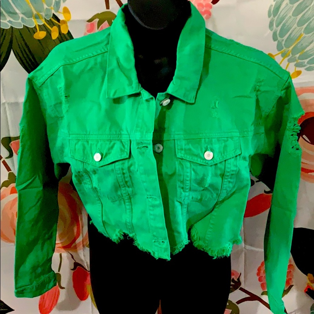 Sexy green crop denim jacket